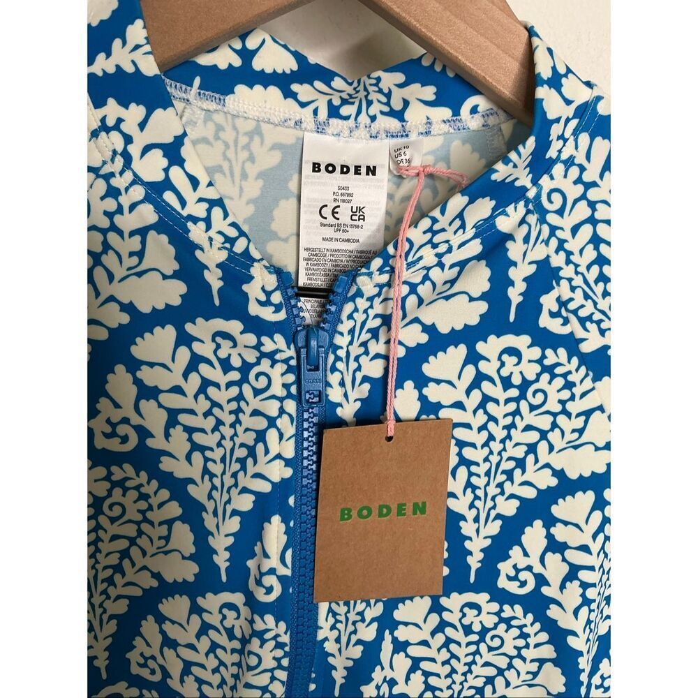 Boden Sun Safe Raglan Rash | Blue and White in 6 - Picture 7 of 9